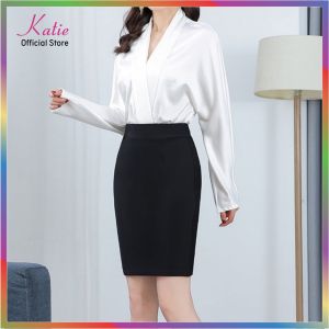 Chân Váy Bút Chì Bản Eo Dài Đến Gối 50cm KATIE Chất Tuyết Mưa Không Nhăn Cực Bền Không Nhão Vải Chân Váy Công Sở Đen MS-010