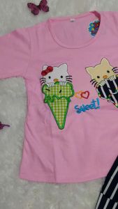 (Bisa COD) Setelan Anak Perempuan Jahit Bordir Celana Salur (Realpict)