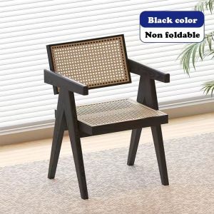 Rattan Chairs Dining Chair with Rattan Wood Minimalist Wabi-Sabi Style table With Armrest Woven Seat