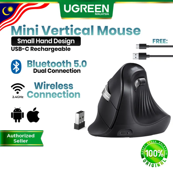 UGREEN Mini Vertical Wireless Mouse USB C Rechargeable Bluetooth & 2.4G Ergonomic 4000DPI Silent Click for Laptop iPad MacOS Macbook Windows