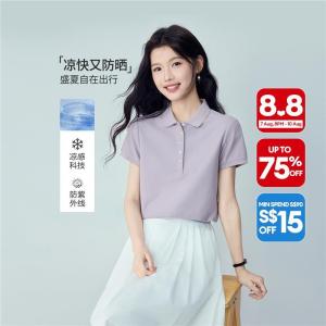 Giordano Beau Monde Women Cooling anti-UV rainbow buttons slim polo shirt Free Shipping 13316399