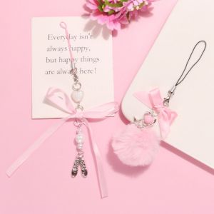 STMEN Y2K Pink Y2K Phone Chain Hairball Sweet Phone Case Pendant Phone Chain Strap Ballet Shoes Mobile Phone Lanyard Car Key Chains