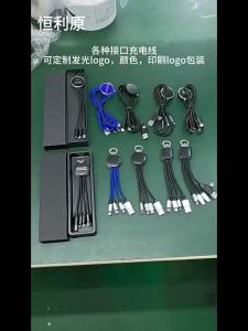 AU In-stock 3-in-1 data cable with LED lights logo With light compatible with and Android type-c 3-in-1 charging cable