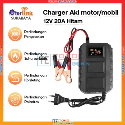 ORI TERBARU !!! Charger Aki Mobil Motor 12V 20A Smart Intelligent Chip LCD Indicator [BISA COD]