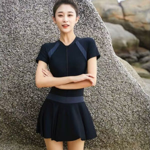 Ganlai Women Swimsuit New Hot Spring Swimsuit with Patchwork for Slimming and Belly Covering Seaside Vacation Anti Glare and Conservative Summer Womens Dress Style One Piece Swimsuit Diving Suit