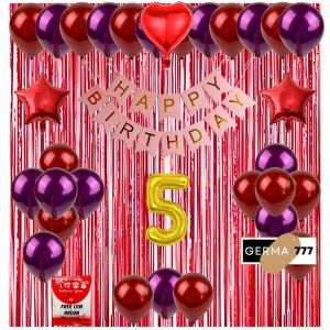 Set Dekorasi Backdrop Pesta Balon Ulang Tahun Anak Banner Happy Birthday Pink Tirai Merah Simple
