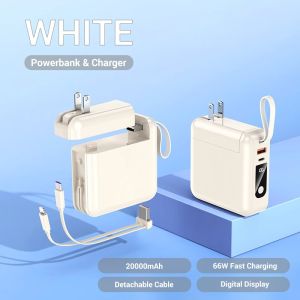 【Wall Charger】 CCC Original 20000mAh Powerbank CCC 66W Fast Charging Portable Built in Dual Cable Detachable AC Plug For Android Type C iPhone