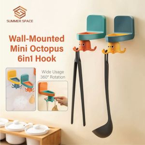 🐙🥄Wall Mounted Mini Octopus Kitchen 6IN1 Hook 360° Rotation Nail Free | Cangkuk Sotong Gurita Mini 6 dalam 1 Lekat Dinding