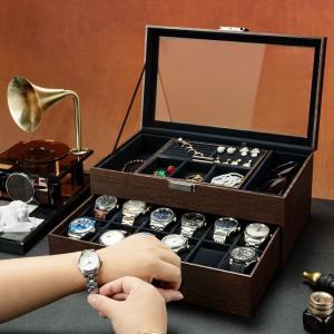 กล่องนาฬิกา 12 เรือน กล่องนาฬิกาใส่เครื่องประดับ 2ชั้น กล่องใส่นาฬิกา Watch Box ลายไม้วอลนัท