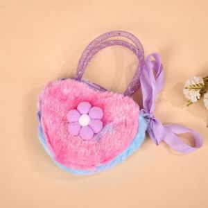 WENKEN Heart-Shaped Plush Shoulder Bag Zipper Closure Small Backpack Kids Messenger Bag Kawaii Lightweight Kawaii Crossbody Bag Autumn Winter