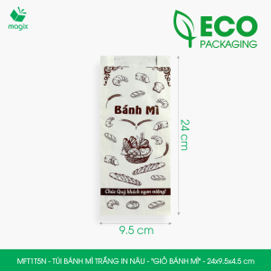 MFT1T5N - 24x9.5x4.5 cm - 100 Túi bánh mì Trắng in sẵn họa tiết GIỎ BÁNH MÌ - Bao bánh mì Túi giấy thực phẩm an toàn