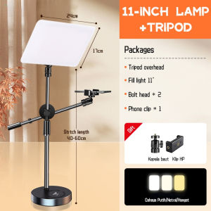 Overhead Selfie Lampu Stand LED Dimmable Photography Lighting Desktop cket With Phone Clip for Live Streaming