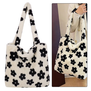 Stylish Faux Fur Tote Bag for Women Featuring Floral Design and Spacious Compartments for Daily Use