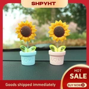 SHPYHT 1PC dễ thương xe trung tâm giao diện điều khiển trang trí mô phỏng Chậu hướng dương Bàn đồ trang trí đong đưa Chậu hướng dương Phụ Kiện Xe Hơi
