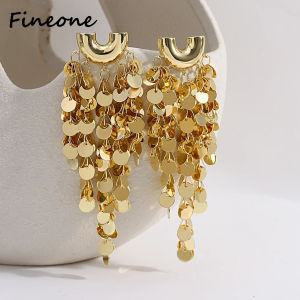 New Personality Metal Sequins Fringe Long Tassel Drop Earrings for Women Girls Exaggerate U Shape Splicing Earring
