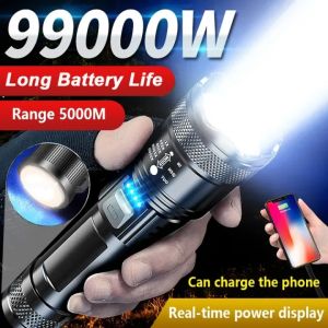 Bright LED Flashlight Rechargeable Waterproof Zoom 4 Model Flash Light Tail Warm Light USB Rechargeable Torch Outdoor Waterproof Tactical Flash Light Built in Battery Fishing Camping Lantern