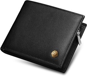 LAORENTOU dompet kulit tulen untuk lelaki dompet Billfold pendek dengan zip Pocket Mens Clutch Wallet Purses pemegang kad kredit hadiah untuk hari bapa