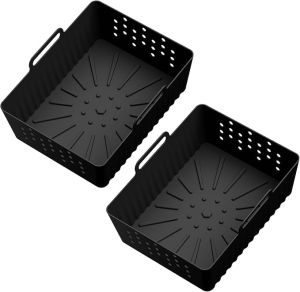2PCS Air Fryer Silicone Liners Silicone ReusableVentilated Design Homemade Roast Chicken Fries Bread for Ninja SL401/SL400 Tools