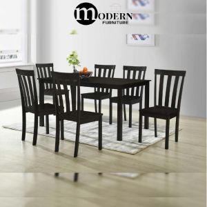Slat Back / Preston Dining Set (Solid Wood + MDF) - 1 Table + 6 Chair - Meja Makan + Kerusi - JS1052 / JS1053