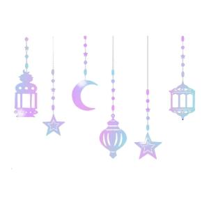 Glittering Ramadans Star Moon Party Decorations Garlands 6Pcs Hanging Streamers Banners Eid Mubarak Party Ornaments