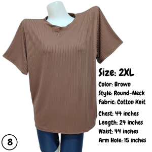 iChubby Plus Size (2XL) Cotton Knit Fabric Short Sleeve Round-Neck Blouse for Women | Plain Color
