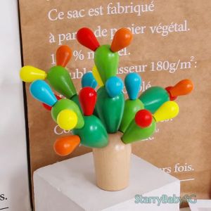 SG Seller |Wooden balancing cactus Montessori building blocks kids educational puzzle motor skill activity balancing for toddles