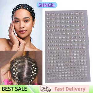 SHNGki 220pcs Mix 3mm 4mm 5mm 6mm Hair Pearls Stick On Self Adhesive Pearls Stickers Face Pearls Stickers for Hair Face Makeup Nail DIY Crafts