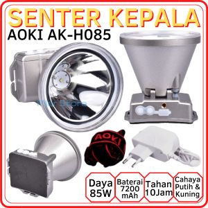 Senter Kepala LED Aoki AK-H085 Cahaya Putih dan Kuning 85Watt | HeadLamp Led Aoki Ak H085 Waterproof Professional Headlamp Rechargeable Tahan 10 Jam~PLS