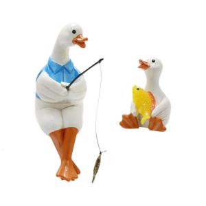 2PCS Father And Son Duck Fishing Statue Sculpture Outdoor Garden For Pond Yard Lawn