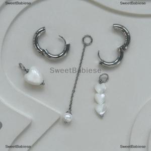 [COD] SweetBabiese Retro Mới Hợp Thời Trang Hình Học Stereo Hình Trái Tim Hình Bông Tai Cho Phụ Nữ Không Đối Xứng Giả Bông Tai Ngọc Trai Punk Đồ Trang Sức