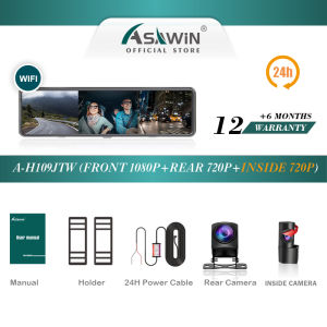 3 Ways Car Camera Asawin H109J Wifi 3 Camera10 Inch Rear View Mirror Dash Cam Touch Screen Inside And Out Side 3 channels Time-lapse recording Night Vision 24H Park Mode