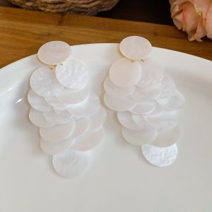 WISHAHA Round Shell Shell Earrings Beach Style Jewelry Gifts Long Dangle Earrings Fashion Shell Tassel Drop Earring Beach
