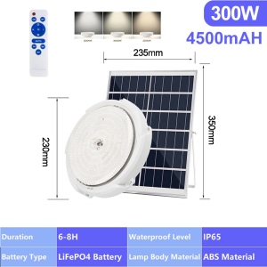 Vimite LED solar indoor ceiling lamp 100W 200W 300W 400W 600W Outdoor waterproof Garden Light with remote control for House living room balcony corridor 太阳能室内户外吸顶灯