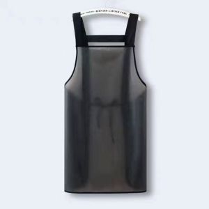 LYMEDIA Waterproof Kitchen Apron PVC Transparent Black Work Apron Household Dirt-Proof Cleaning Aprons