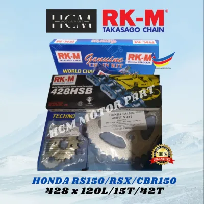 RKM CHAIN AND SPROCKET SET STEEL HONDA RS150/RS150R 428x 120L/15T/ 42T RANTAI SPOKET SATU SET RS150 HEAVY DUTY