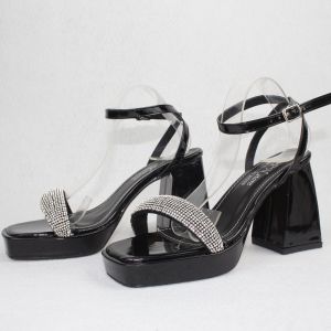 Giày cao gót đúp vuông 9p quai ngang full đá mũi vuông vòng cung hở gót - SD77 kèm ảnh thật