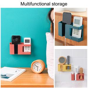 2 In 1 Wall-mounted Mobile Phone Remote Control Storage Box Multifunctional Punch-free Storage Rack Wall Debris Storage Holders