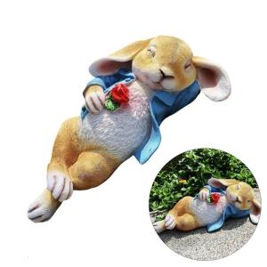 เทศกาลอีสเตอร์ตุ๊กตากระต่ายเครื่องประดับโต๊ะสำหรับตกแต่งฤดูใบไม้ผลิเรซิ่นขำขันกระต่ายถืออนุสาวรีย์ย่อส่วนกุหลาบ