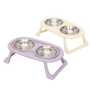 Moucter ชามอาหารสัตว์เลี้ยง ชามอาหารแมว พับ ทนทาน ชาม2ช่อง