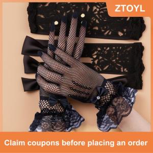 【ZTOYL】 Lolita Summer Uv-proof Driving Gloves JK Mesh Fishnet Gloves Lace Full Finger Girls Lace Fashion Gloves Hand Cosplay Gloves