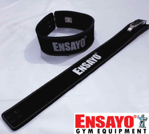 ENSAYO Lifting BELT Lever FULL LEATHER Back Support 9mm Thick Core Brace Protection ( Powerlifting Weightlifting Olympic Competition Belts Workout Fitness Supports Training Standard Bracer Waist Adjust ) Durable Material Split and Full Cowhide Leathers