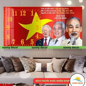 Tranh đồng hồ ảnh Bác treo tường tráng gương cao cấp Đồng hồ Decor phòng khách đủ kích cỡ thiết kế mẫu theo yêu cầu