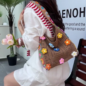 Womens Crochet Toted Bag Beach Bag Bohemian Shoulder Handbags Summer Vacation Crossbody Bag Portable Knit Hippies Bag
