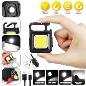 Mini Senter COB Rechargeable Keychain Led Portabel dengan Pembuka Botol dan Sorotan Dasar Magnet