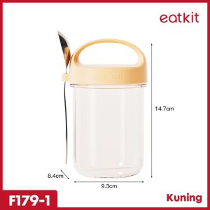 Eatkit Gelas Kaca Oatmeal 350ml Dengan Tutup Anti Tumpah Free Sendok Stainless Glass Cup Mug Salad