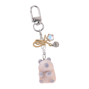 Colorful Groundhog Keychain with Bowknot and Pearls Stylish Felt Animal Pendant Keyring Fun Bag Decoration for Students
