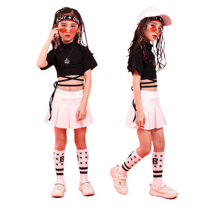 LOLANTA เด็กสาวแขนสั้นพืชยอดนิยมกระโปรงเสื้อผ้าเด็กฮิปฮอปสตรีแจ๊สแดนซ์เครื่องแต่งกายยืดหยุ่นสีขาวจีบกระโปรงสำหรับสาวเชียร์ลีดเดอร์เครื่องแบบ4-16ปีสีดำสีขาว