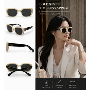 Ivory Noir Cat Eye Sunglasses – UV400 Bold Retro Cream Black Fashion Shades for Women