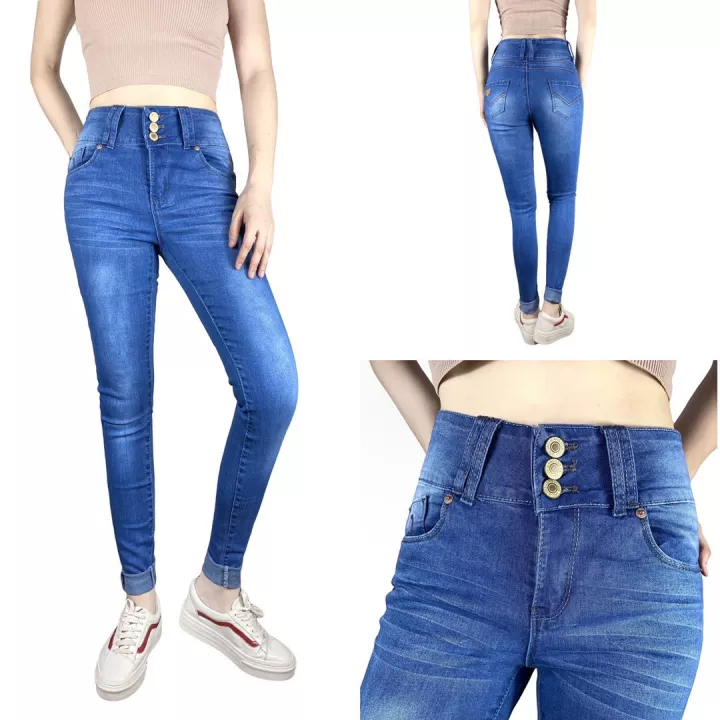buttons denim jeans skinny pants for ladies size 25-32