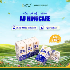 Lốc 3 Hộp Sữa tươi tiệt trùng AU KingCare nguyên kem không đường 200ml - Giàu đạm và Canxi nhập khẩu chính hãng.